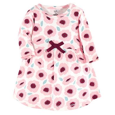 Touched by Nature Baby and Toddler Girl Organic Cotton Long-Sleeve Dresses 2pk, Blush Blossom