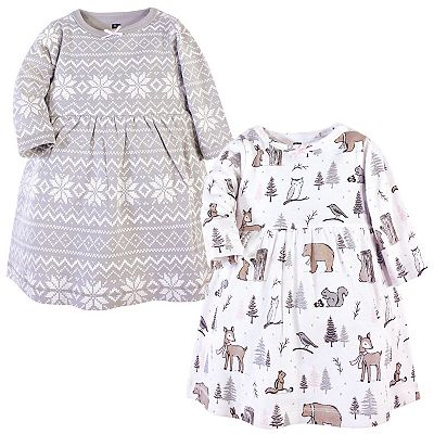Hudson Baby Cotton Dresses Gray Winter Forest / 0-3 Months