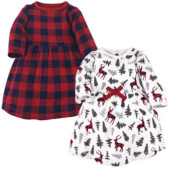 Hudson Baby Infant and Toddler Girl Cotton Long-Sleeve Dresses 2 pk Forest Deer