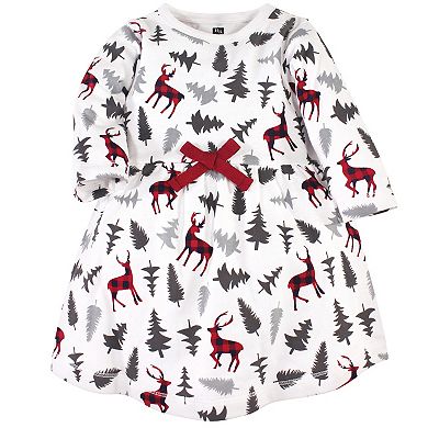 Hudson Baby Infant and Toddler Girl Cotton Long-Sleeve Dresses 2pk, Forest Deer