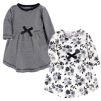 Touched by Nature Baby and Toddler Girl Organic Cotton Long-Sleeve Dresses 2 pk Black Floral