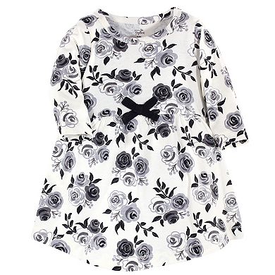 Touched by Nature Baby and Toddler Girl Organic Cotton Long-Sleeve Dresses 2pk, Black Floral