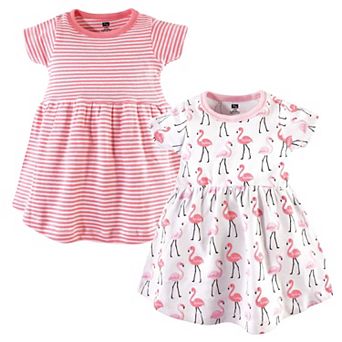 Hudson Baby Infant and Toddler Girl Cotton Short-Sleeve Dresses 2 pk Flamingos, 6-9 Months