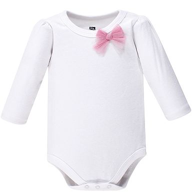 Hudson Baby Infant Girl Cotton Long-Sleeve Bodysuits 5pk, Basic Bow