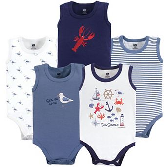 Hudson Baby Infant Boy Cotton Sleeveless Bodysuits 5 pk Sea Shore, 3-6 Months