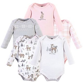 Hudson Baby Infant Girl Cotton Long-Sleeve Bodysuits 5 pk Winter Forest