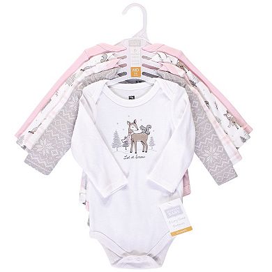 Hudson Baby Infant Girl Cotton Long-Sleeve Bodysuits 5pk, Winter Forest