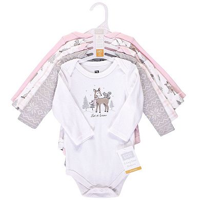 Hudson Baby Infant Girl Cotton Long-Sleeve Bodysuits 5pk, Winter Forest