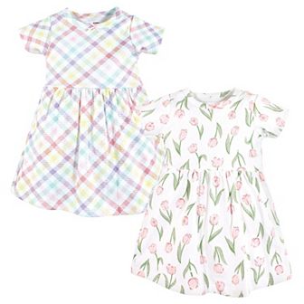 Hudson Baby Infant and Toddler Girl Cotton Dresses, Pink Tulips