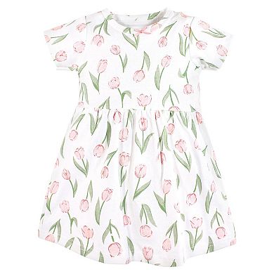 Hudson Baby Infant and Toddler Girl Cotton Dresses, Pink Tulips
