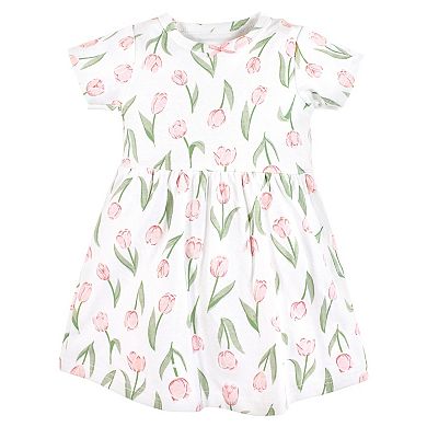 Hudson Baby Infant and Toddler Girl Cotton Dresses, Pink Tulips