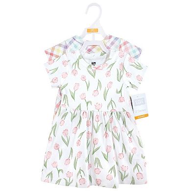 Hudson Baby Infant and Toddler Girl Cotton Dresses, Pink Tulips