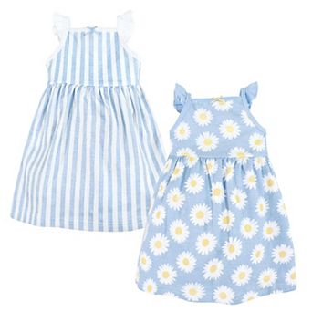Hudson Baby Infant Girl Cotton Dress, Blue Daisy, 0-3 Months