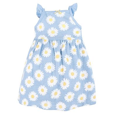 Hudson Baby Infant and Toddler Girl Cotton Dresses, Blue Daisy