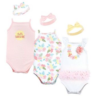 Little Treasure Baby Girl Sleeveless Bodysuit and Headband Set, Hawaiian, 0-3 Months