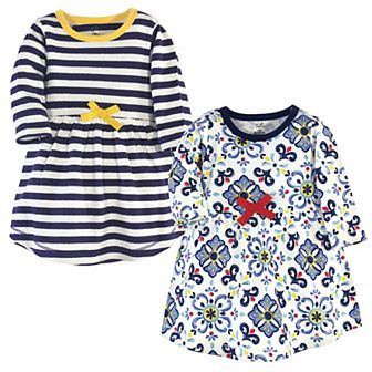 Touched by Nature Baby and Toddler Girl Organic Cotton Long-Sleeve Dresses 2 pk Pottery Tile, 12-18 Months