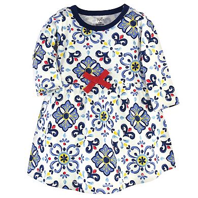 Touched by Nature Baby and Toddler Girl Organic Cotton Long-Sleeve Dresses 2pk, Pottery Tile, 12-18 Months