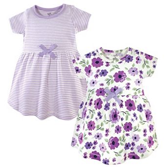 Touched by Nature Baby and Toddler Girl Organic Cotton Short-Sleeve Dresses 2 pk Purple Garden