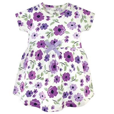 Touched by Nature Baby and Toddler Girl Organic Cotton Short Sleeve Dresses 2pk Purple Garden