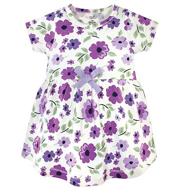 Touched by Nature Baby and Toddler Girl Organic Cotton Short-Sleeve Dresses 2pk, Purple Garden