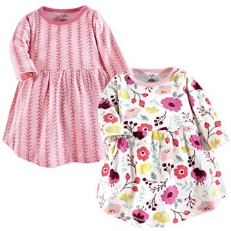 Touched by Nature Baby and Toddler Girl Organic Cotton Long-Sleeve Dresses 2 pk Botanical