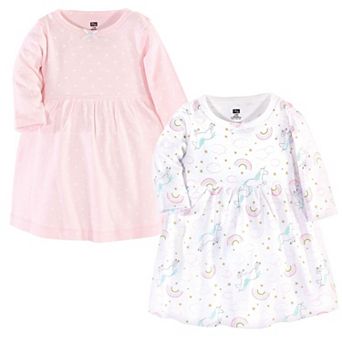 Hudson Baby Infant and Toddler Girl Cotton Long-Sleeve Dresses 2 pk Glitter Unicorn, 6-9 Months