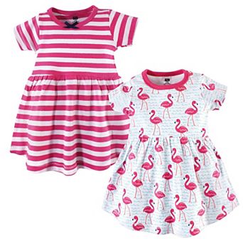 Hudson Baby Infant and Toddler Girl Cotton Short-Sleeve Dresses 2 pk Bright Flamingo, 3-6 Months