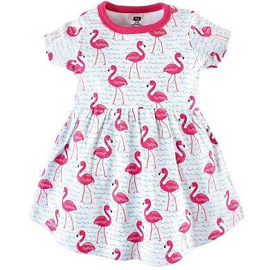 Hudson Baby Infant and Toddler Girl Cotton Short-Sleeve Dresses 2pk, Bright Flamingo, 3-6 Months