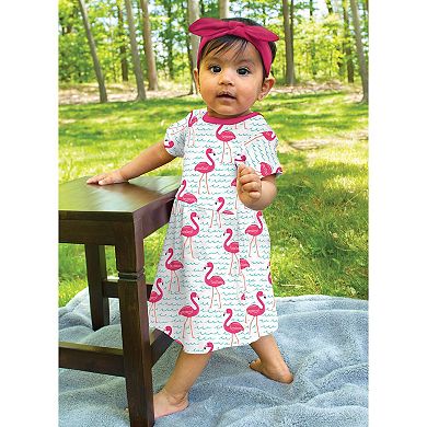 Hudson Baby Infant and Toddler Girl Cotton Short-Sleeve Dresses 2pk, Bright Flamingo, 3-6 Months