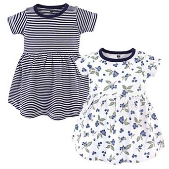 Hudson Baby Infant and Toddler Girl Cotton Short-Sleeve Dresses 2 pk Blueberries, 9-12 Months
