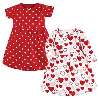 Hudson Baby Infant and Toddler Girl Cotton Dress, Red Pink Hearts, 6-9 Months