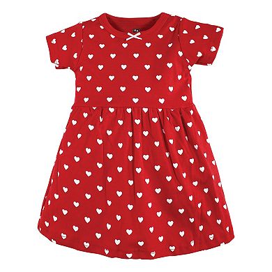 Hudson Baby Infant and Toddler Girl Cotton Dresses, Red Pink Hearts