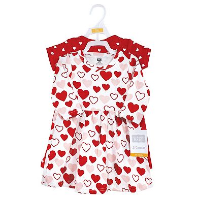 Hudson Baby Infant and Toddler Girl Cotton Dresses, Red Pink Hearts