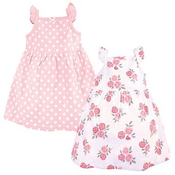 Hudson Baby Infant and Toddler Girl Sleeveless Cotton Dresses 2 pk Soft Pink Roses, 3-6 Months