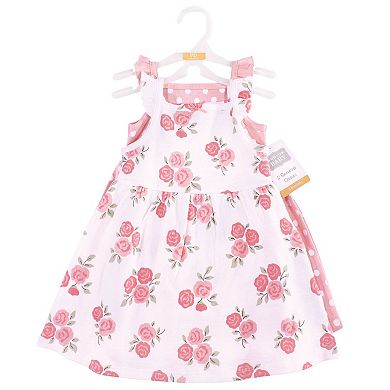 Hudson Baby Infant and Toddler Girl Sleeveless Cotton Dresses 2pk, Soft Pink Roses, 3-6 Months