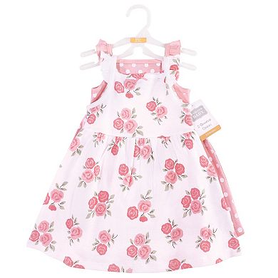 Hudson Baby Infant and Toddler Girl Sleeveless Cotton Dresses 2pk, Soft Pink Roses, 12-18 Months