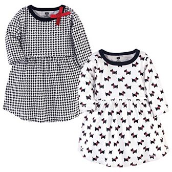 Hudson Baby Infant and Toddler Girl Cotton Long-Sleeve Dresses 2 pk Scottie Dog