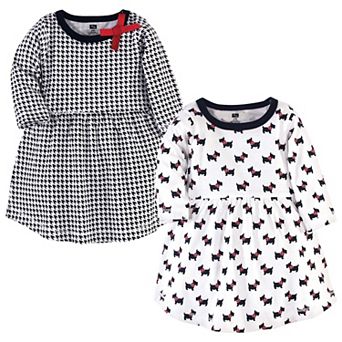 Hudson Baby Infant and Toddler Girl Cotton Long-Sleeve Dresses 2 pk Scottie Dog, 3-6 Months