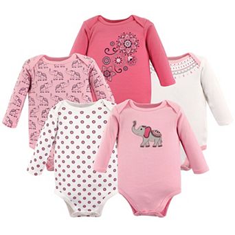 Hudson Baby Infant Girl Cotton Long-Sleeve Bodysuits 5 pk Boho Elephant