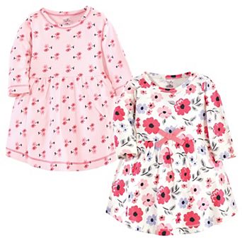 Touched by Nature Baby and Toddler Girl Organic Cotton Long-Sleeve Dresses 2 pk Coral Garden