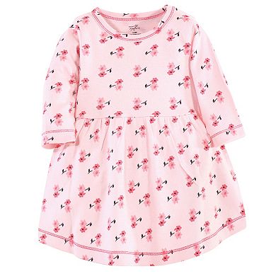 Touched by Nature Baby and Toddler Girl Organic Cotton Long-Sleeve Dresses 2pk, Coral Garden