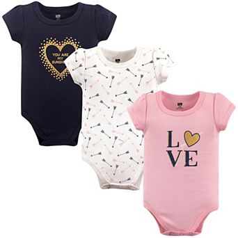 Hudson Baby Infant Girl Cotton Bodysuits 3 pk Love