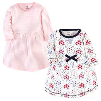 Touched by Nature Baby and Toddler Girl Organic Cotton Long-Sleeve Dresses 2 pk Floral Dot