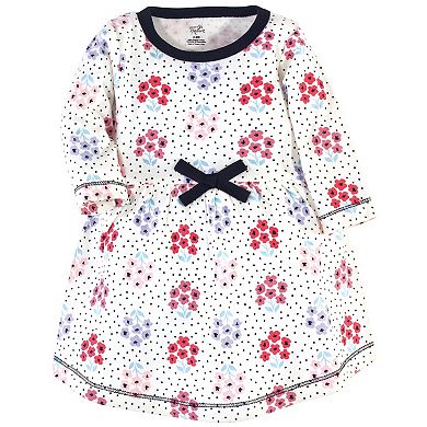 Touched by Nature Baby and Toddler Girl Organic Cotton Long-Sleeve Dresses 2pk, Floral Dot