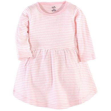 Touched by Nature Baby and Toddler Girl Organic Cotton Long-Sleeve Dresses 2pk, Floral Dot