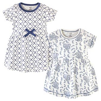 Touched by Nature Baby and Toddler Girl Organic Cotton Short-Sleeve Dresses 2 pk Blue Elephant