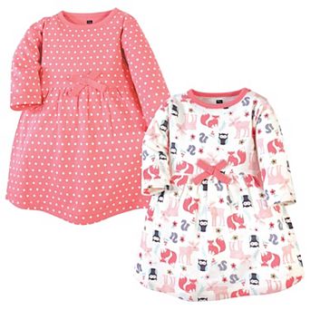 Hudson Baby Infant and Toddler Girl Cotton Long-Sleeve Dresses 2 pk Forest