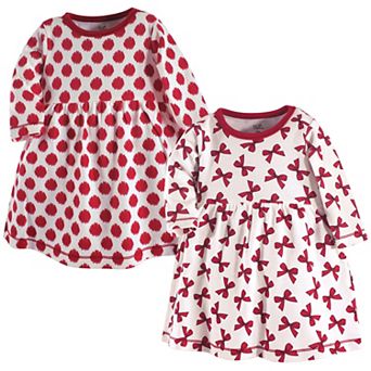 Touched by Nature Baby and Toddler Girl Organic Cotton Long-Sleeve Dresses 2 pk Bows