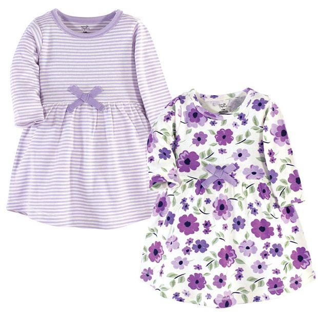 Touched by Nature Baby and Toddler Girl Organic Cotton Long-Sleeve Dresses 2PK, Purple Garden, 18-24 Months