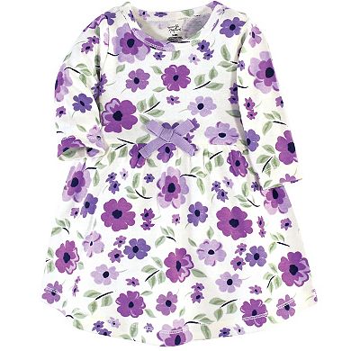 Touched by Nature Baby and Toddler Girl Organic Cotton Long-Sleeve Dresses 2pk, Purple Garden